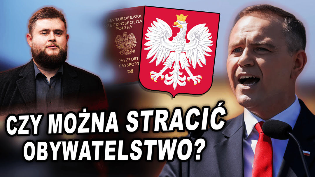 Grafika do nagrania - na zdjęciu autor oraz zdjęcie prezydenta Karola Nawrockiego, pomiędzy nimi polski paszport oraz herb